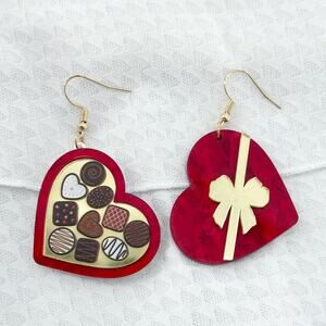 Heart Shaped Box of Chocolates Earrings, Valentine's Day Earrings
